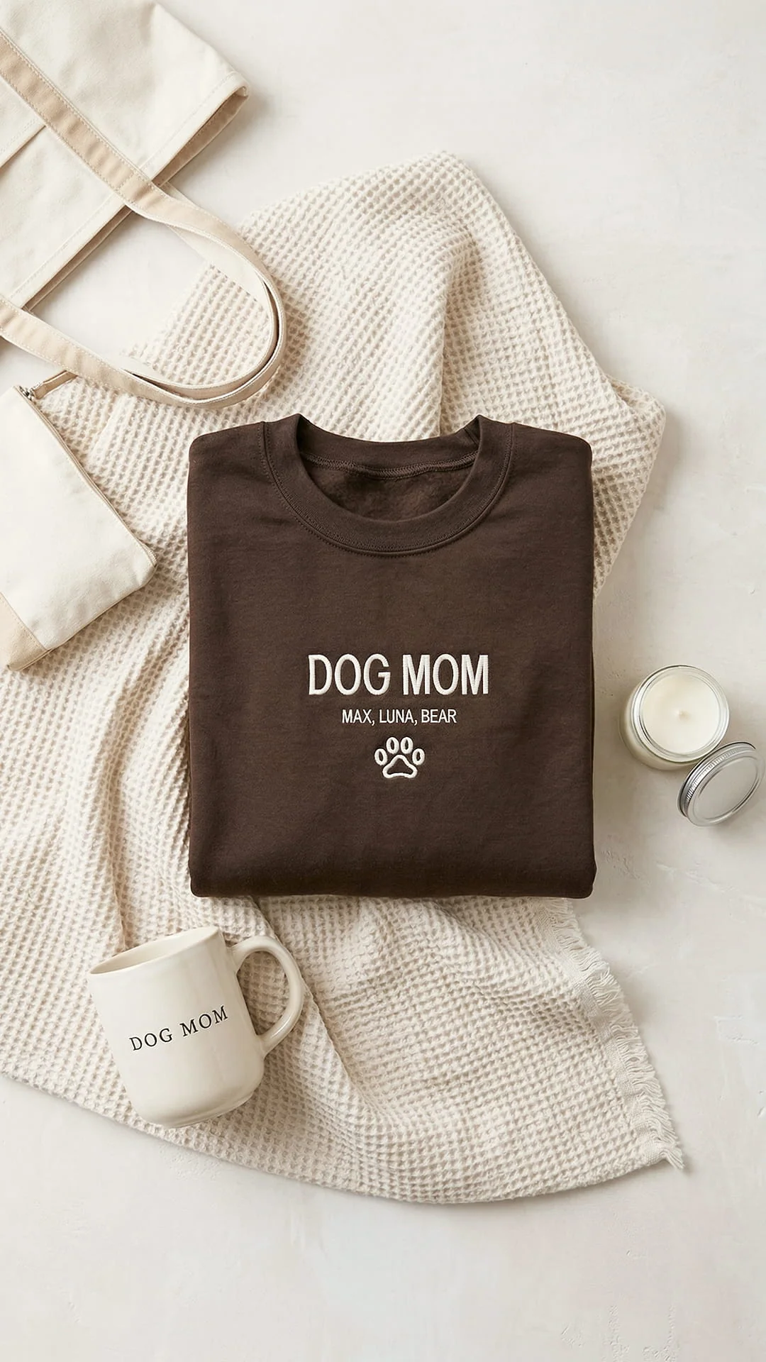 Dog Mom Gift Box | Personalized Pet's Name Sweatshirt, Tote, Mug, Candle, Accessory Pouch & Waffle Throw - Image 8