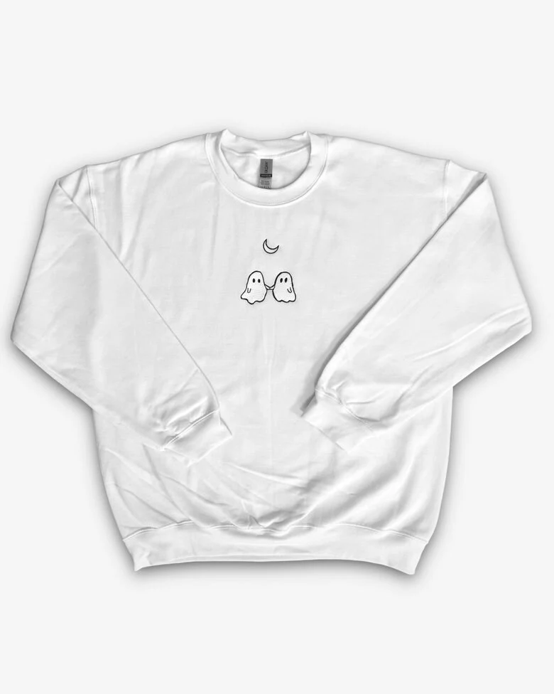 Ghost Holding Hands Embroidered Holiday Sweatshirt - Image 4