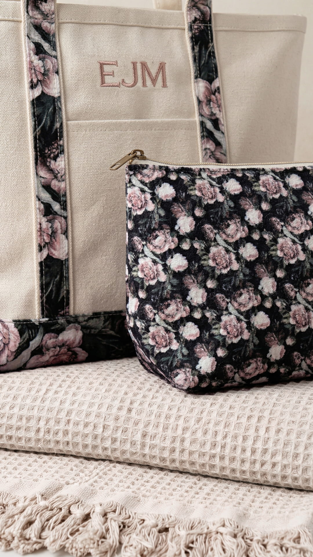 The Monogram Keepsake Box | Personalized Tote, Clutch & Waffle Throw Gift Set - Image 5